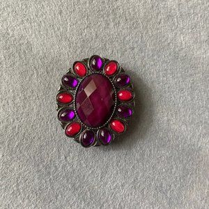 Purple & Pink Rhinestone Oval Shaped Cabachon Brooch 1950s Signed FAF